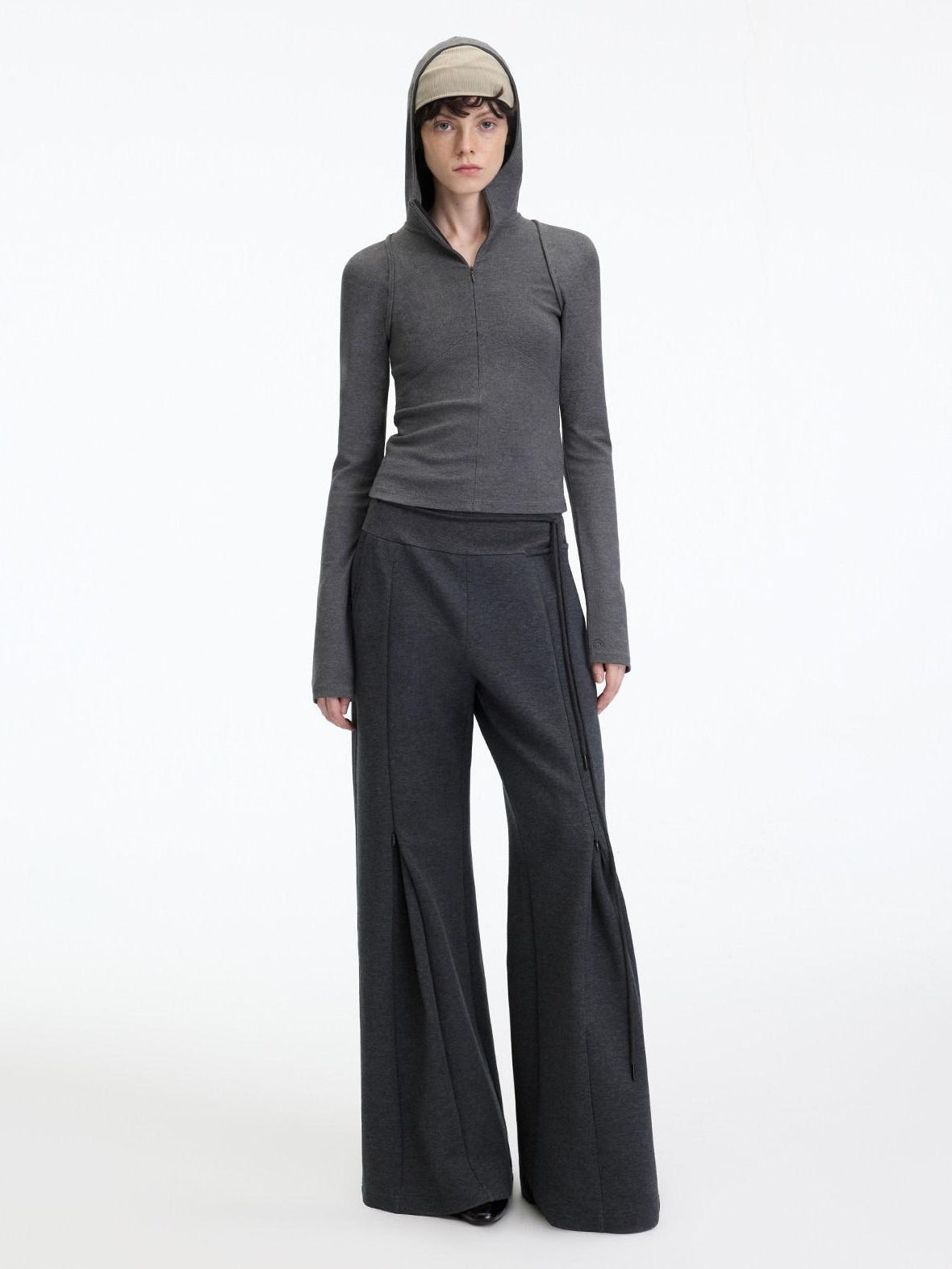 RUN TO THE FUTURE Antibacterial Mid Stretch Zip Casual Mid Rise Heather Gray Wide-Leg Pants