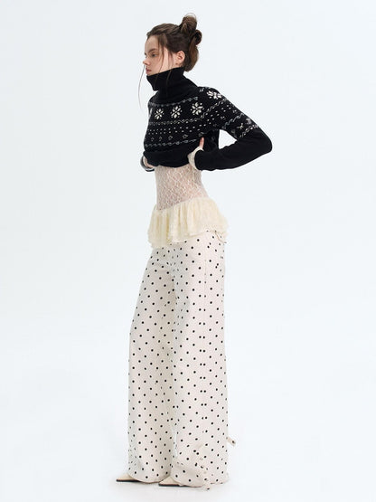 The NeverMore High Stretch Nylon Lace Vintage Slim Layered For Women Long Sleeve Crop Tops