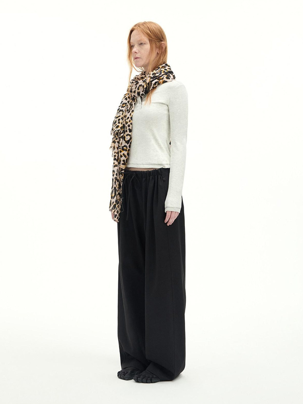 RUN TO THE FUTURE Stretch Wool Blend Casual Wide Leg Drawstring Mid Low Rise Women Black Chinos