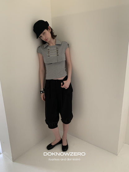 DKZ OFFICIAL Grey Double Breasted Cropped Collared Women&