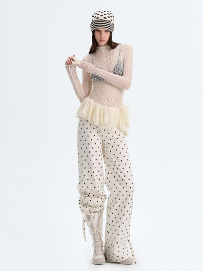 The NeverMore High Stretch Nylon Lace Vintage Slim Layered For Women Long Sleeve Crop Tops