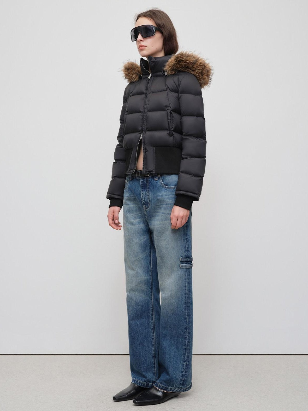 RUN TO THE FUTURE Warm 90 Percent White Duck Slim Hooded Fur Collar Black Women Zip Down Jackets