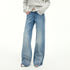 RUN TO THE FUTURE Vintage Washed Flared Cotton Natural Waist Women Blue Wide-Leg Jeans