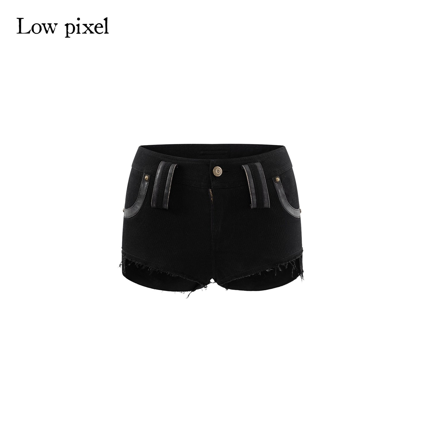Low pixel Low Rise Slim Pocketed Patchwork Streetwear Women Black Zipper Mini Shorts