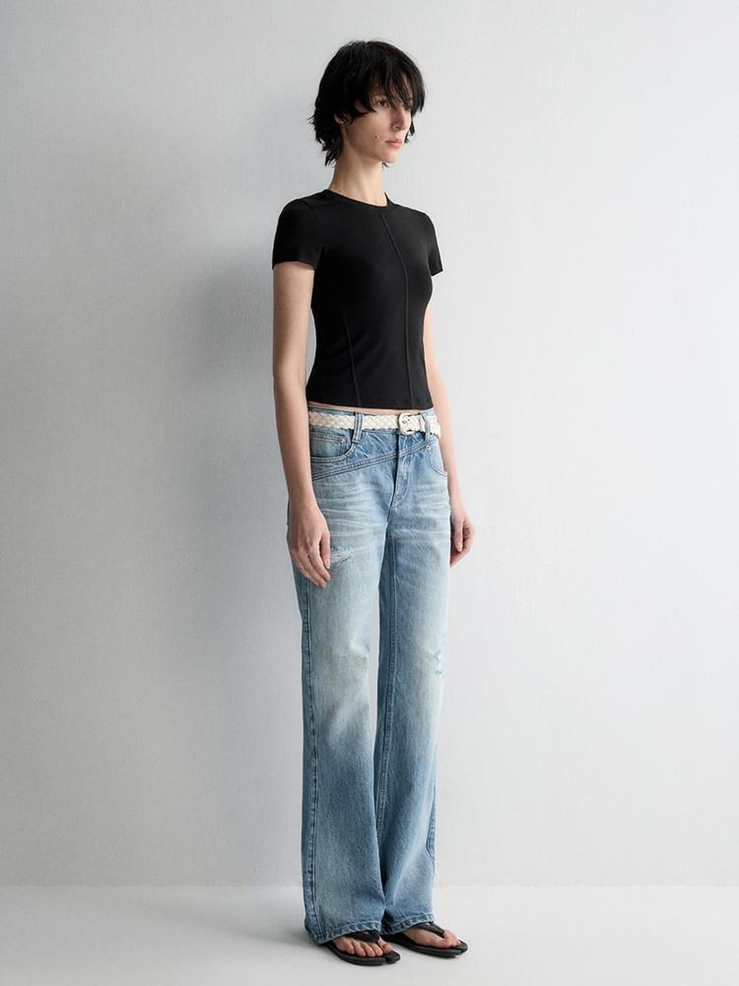 RUN TO THE FUTURE Ripped Low Rise Wide Leg Casual Loose Fit Vintage Ice Blue Denim Straight Jeans