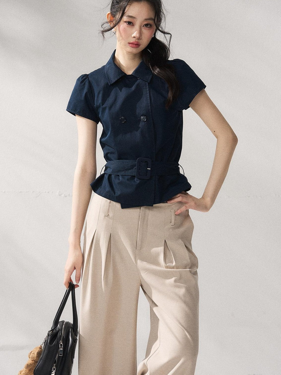 7Shiftin Breathable Cotton Nylon Casual Polo Regular Fit Women Navy Short Sleeve T-Shirts