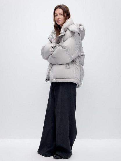 RUN TO THE FUTURE 90 White Duck Down Loose Fit Detachable Hood Midlength Pocket Down Jackets