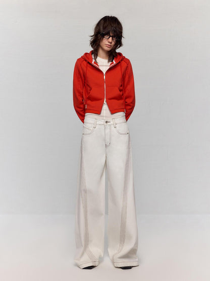 RUN TO THE FUTURE Casual Colorblock Loose Natural Waist Washed Denim High Cotton Wide-Leg Jeans
