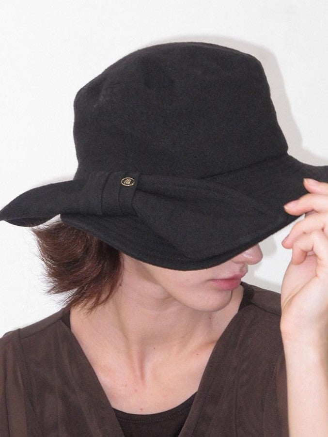Mito de dar Black Bow Knitted Wide Brim Round Top Women&