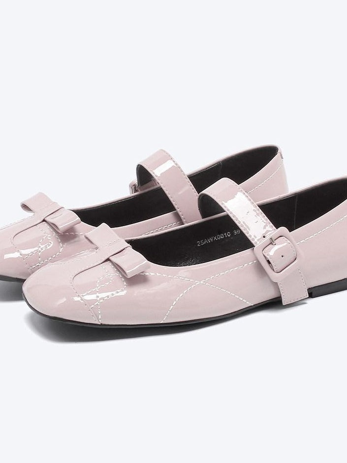 RUN TO THE FUTURE Sheepskin Insole Vintage Square Toe One Strap Low Heel Rubber Sole Women Flats
