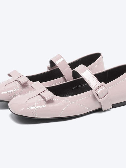 RUN TO THE FUTURE Sheepskin Insole Vintage Square Toe One Strap Low Heel Rubber Sole Women Flats