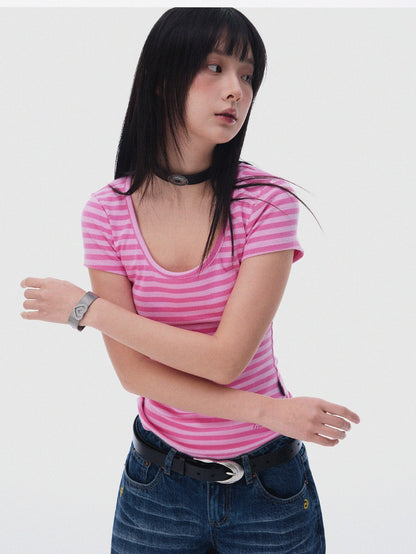 innomoood Slim Fit Striped Print V-neck Women&
