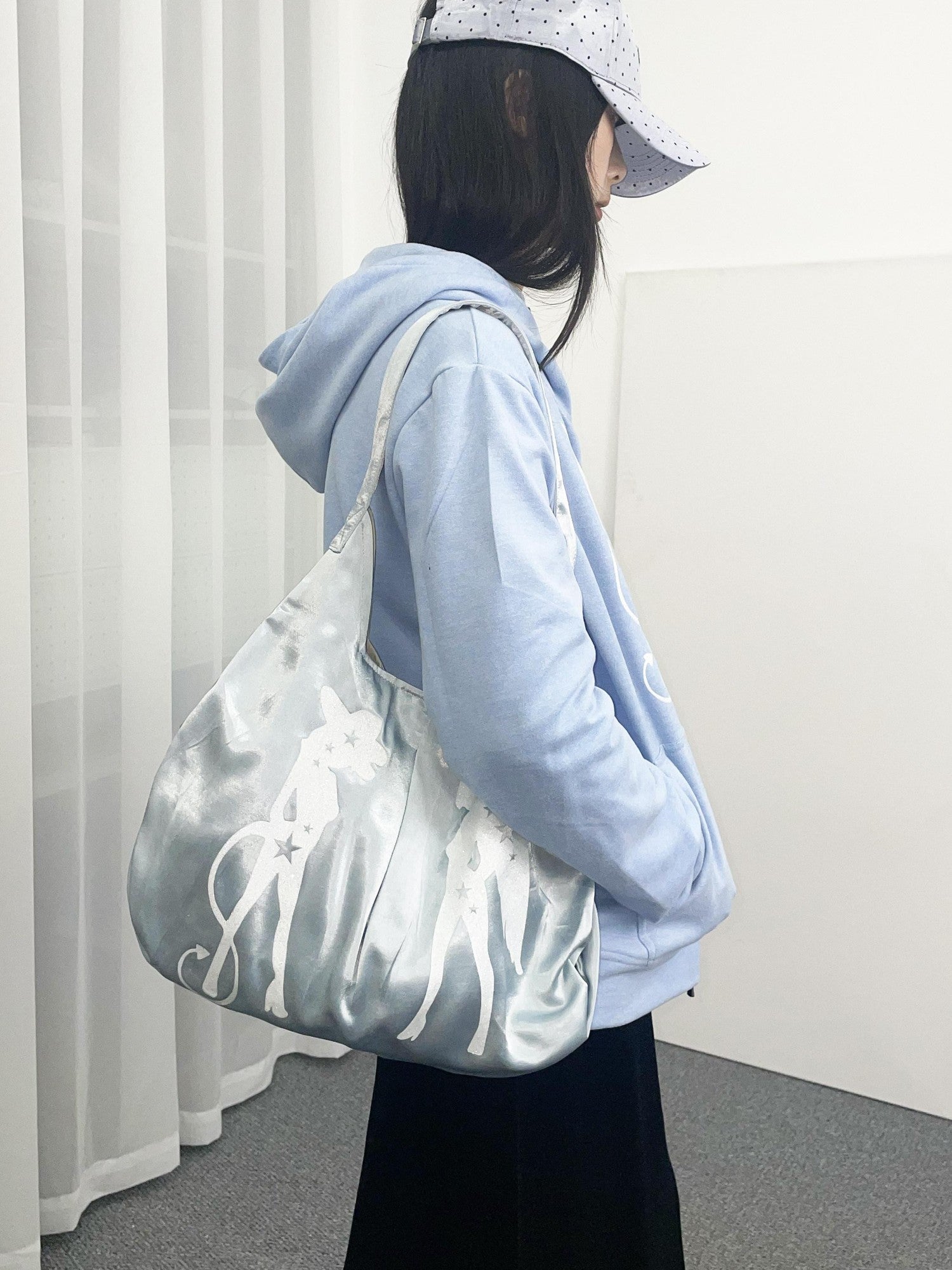 takeabreak Light Blue Silky Satin Tote Print Women&