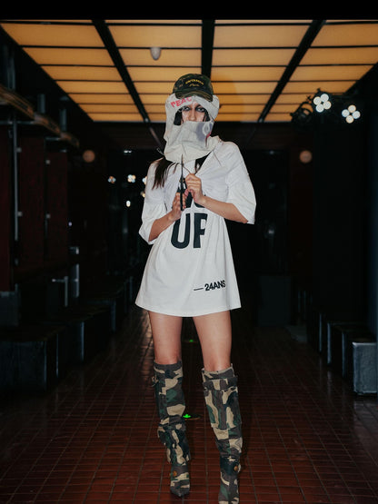 24ans White Mesh Hooded Creative Print Women&