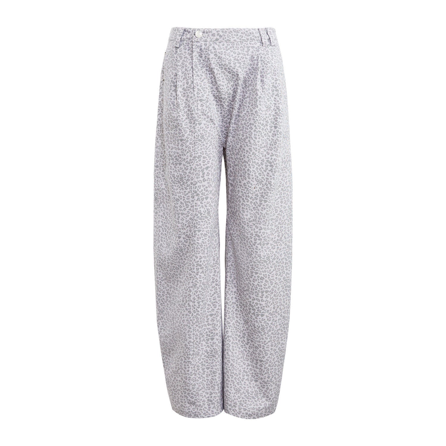 RUN TO THE FUTURE Leopard Print Asymmetric Zip Low Waist Blade Cut Women Wide-Leg Pants
