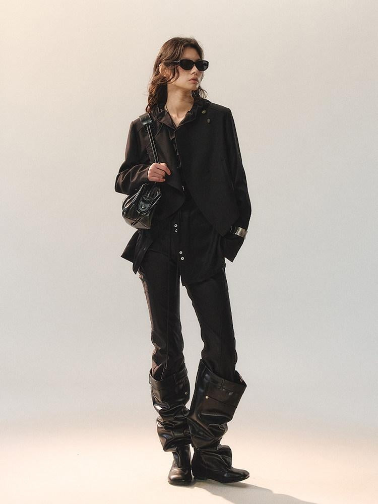 AnnoMundi Stretch Cotton Blend Slim Casual Natural Waist Women Black Straight Pants