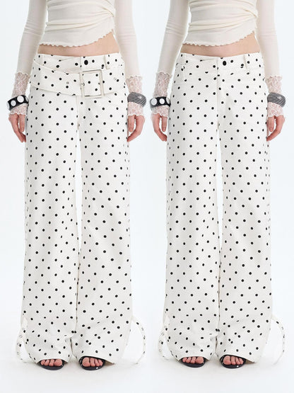 The NeverMore White Polka Dot V Waist Loose Fit Button Fly Women Denim Straight Leg Jeans