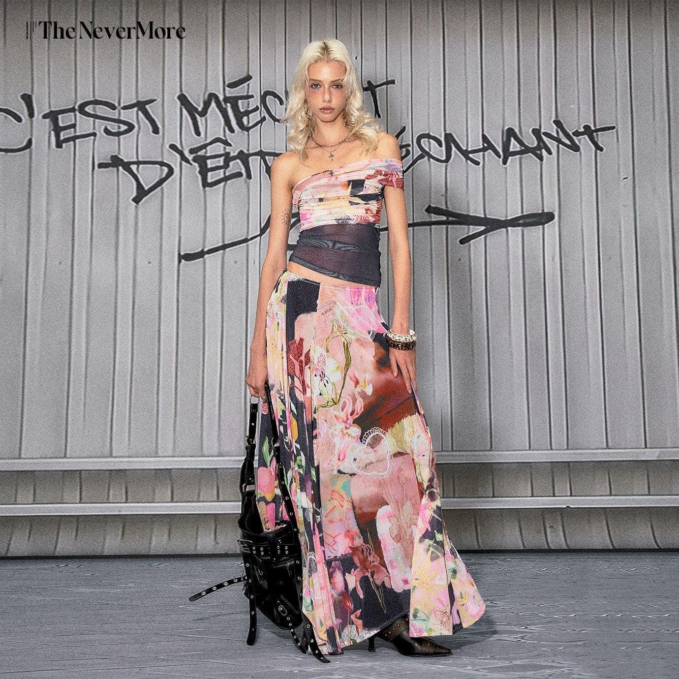 The_NeverMore_Light_Stretch_Printed_Pink_Side_Zipper_A_Line_Loose_Fit_Mid_Waist_Maxi_Skirts_MISSTT