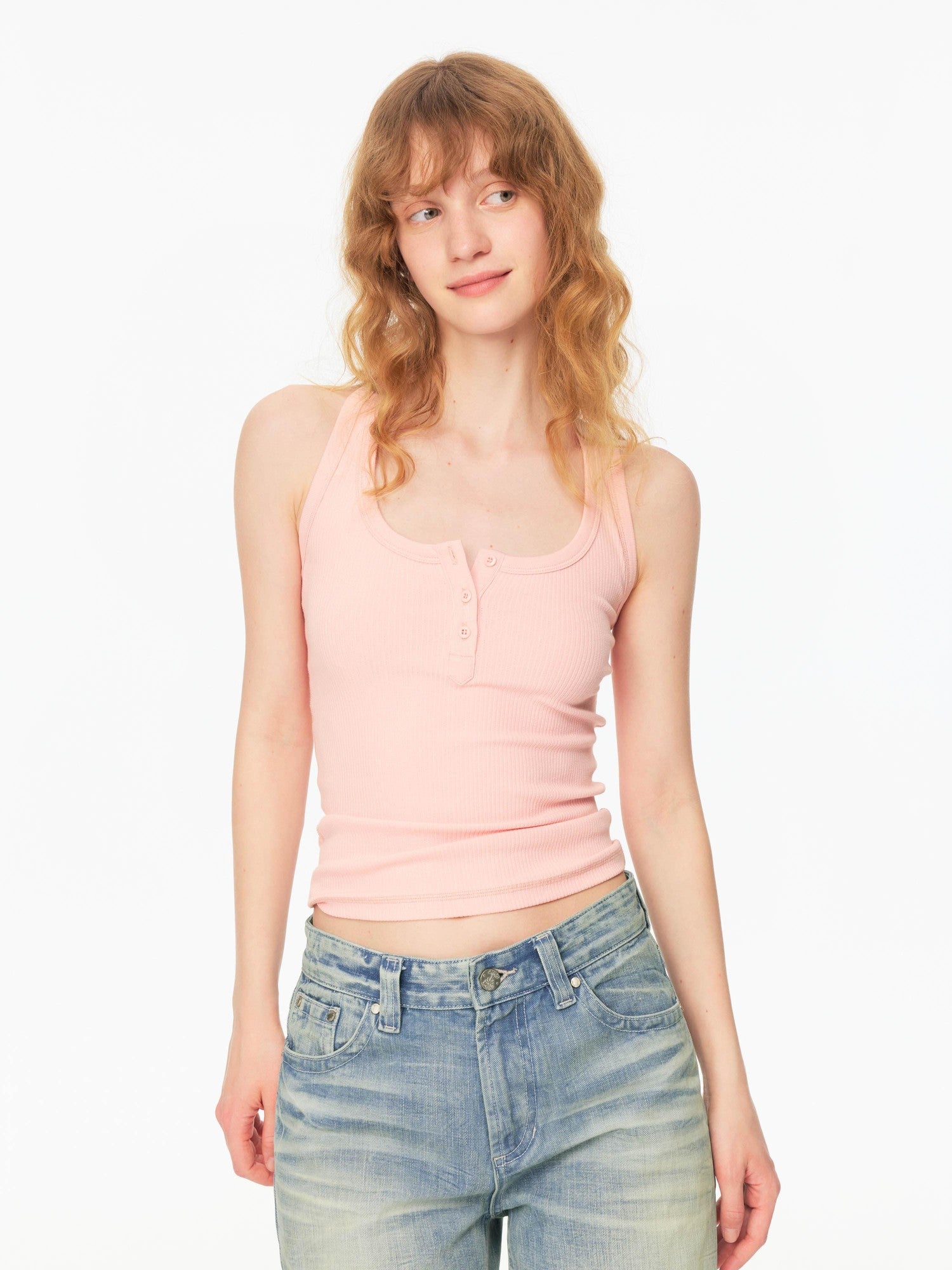 Northbutsouth Ribbed Slim Fit Multi Button Racerback Women&