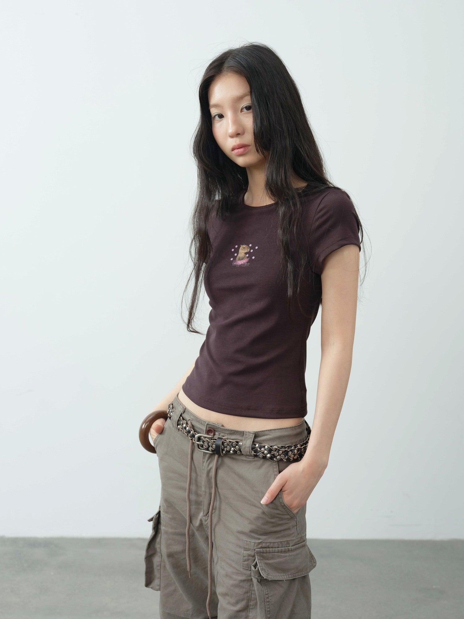 DKZ OFFICIAL Coffee Retro Print Slim Fit Women&