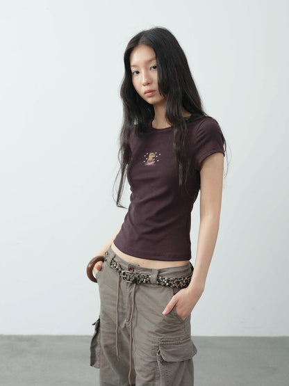 DKZ OFFICIAL Coffee Retro Print Slim Fit Women&