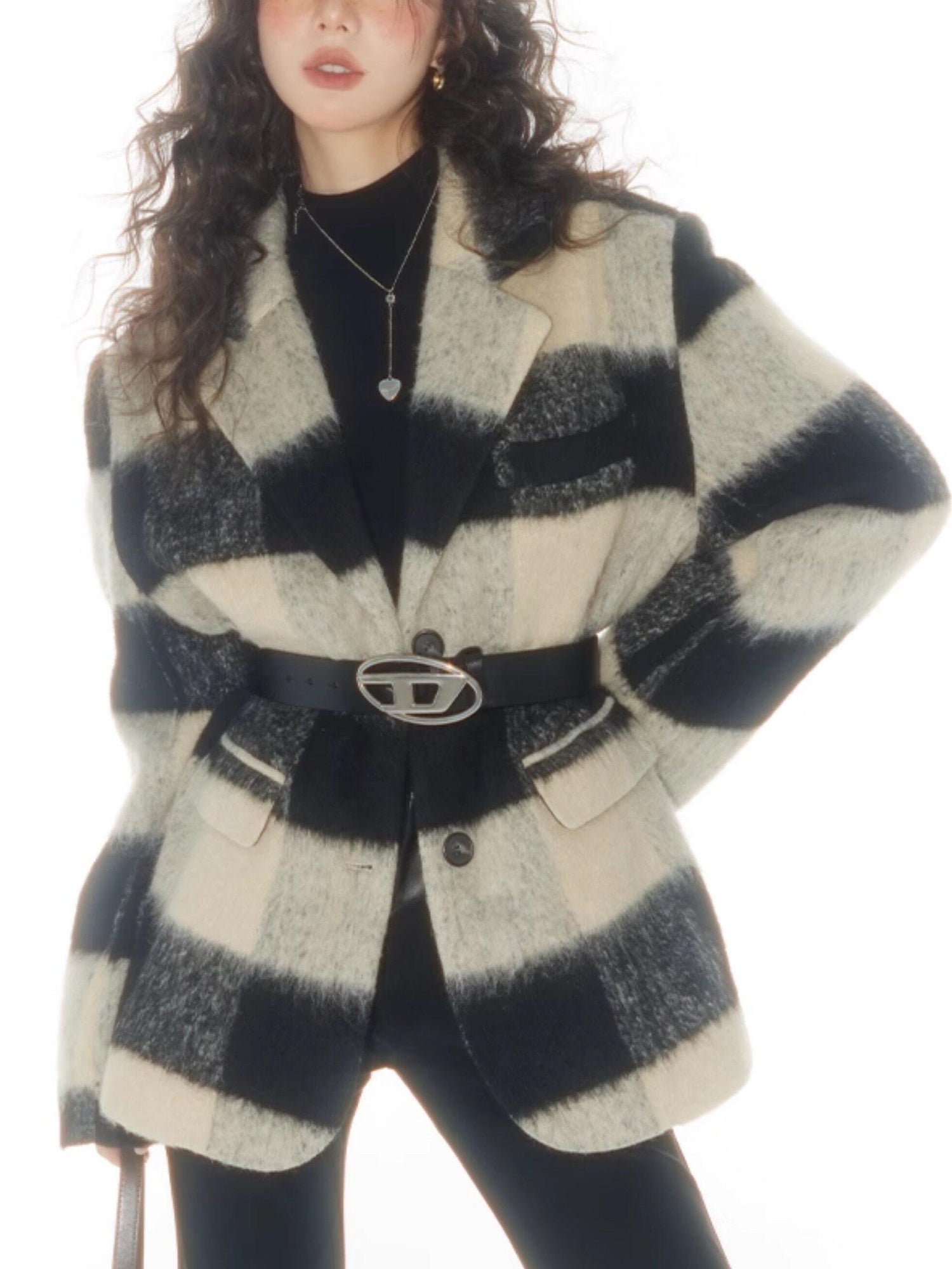 7Shiftin Padded Plaid Stand Collar Korean Commuter Straight Fit Short Coat