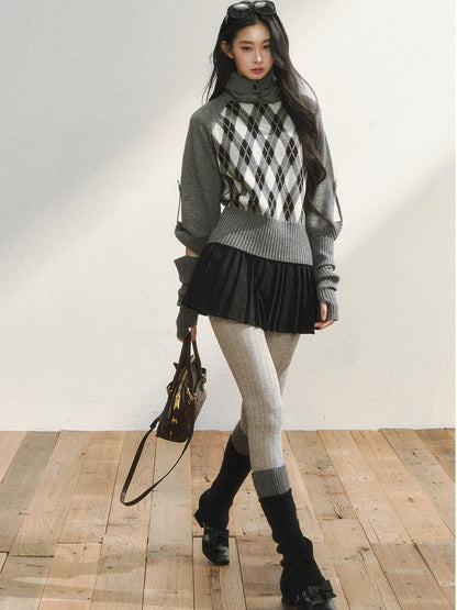 7Shiftin Cozy Vintage Slim Fit Turtleneck Pullover Women Plaid Knitwear Tops Sweaters