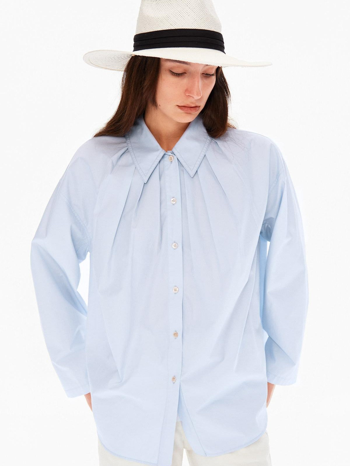 Northbutsouth Blue White Pleated Casual Loose Relaxed Fit Women&