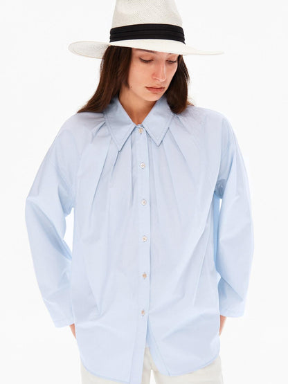 Northbutsouth Blue White Pleated Casual Loose Relaxed Fit Women&