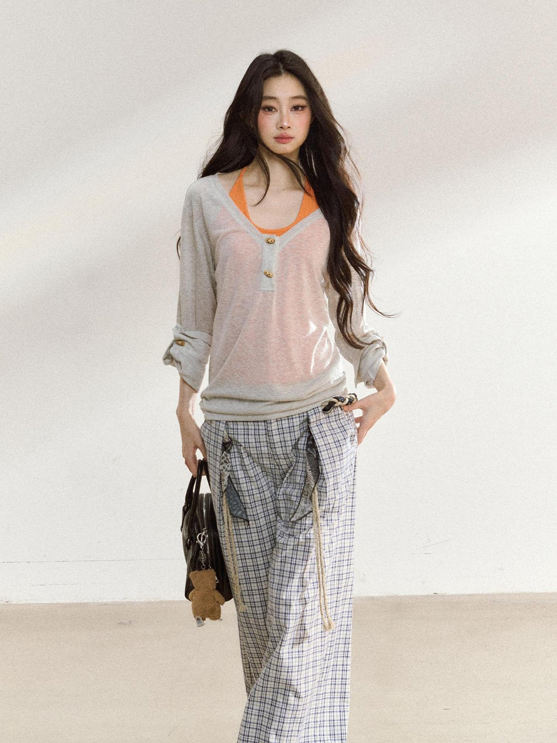 7Shiftin Layered Two Piece Casual Round Neck For Women Cami Coverup Long Sleeve T-Shirts