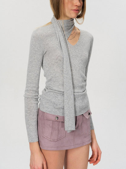 The NeverMore Soft Wool Blend Slim Knit Pullover Womens Casual Grey Pink Long Sleeve T-Shirts