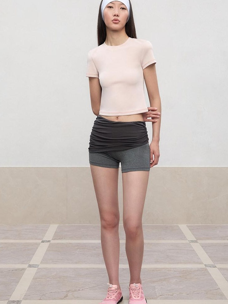 RUN TO THE FUTURE Cooling Modal Casual Slim Fit Crew Neck Short Sleeve Women Crop Tops