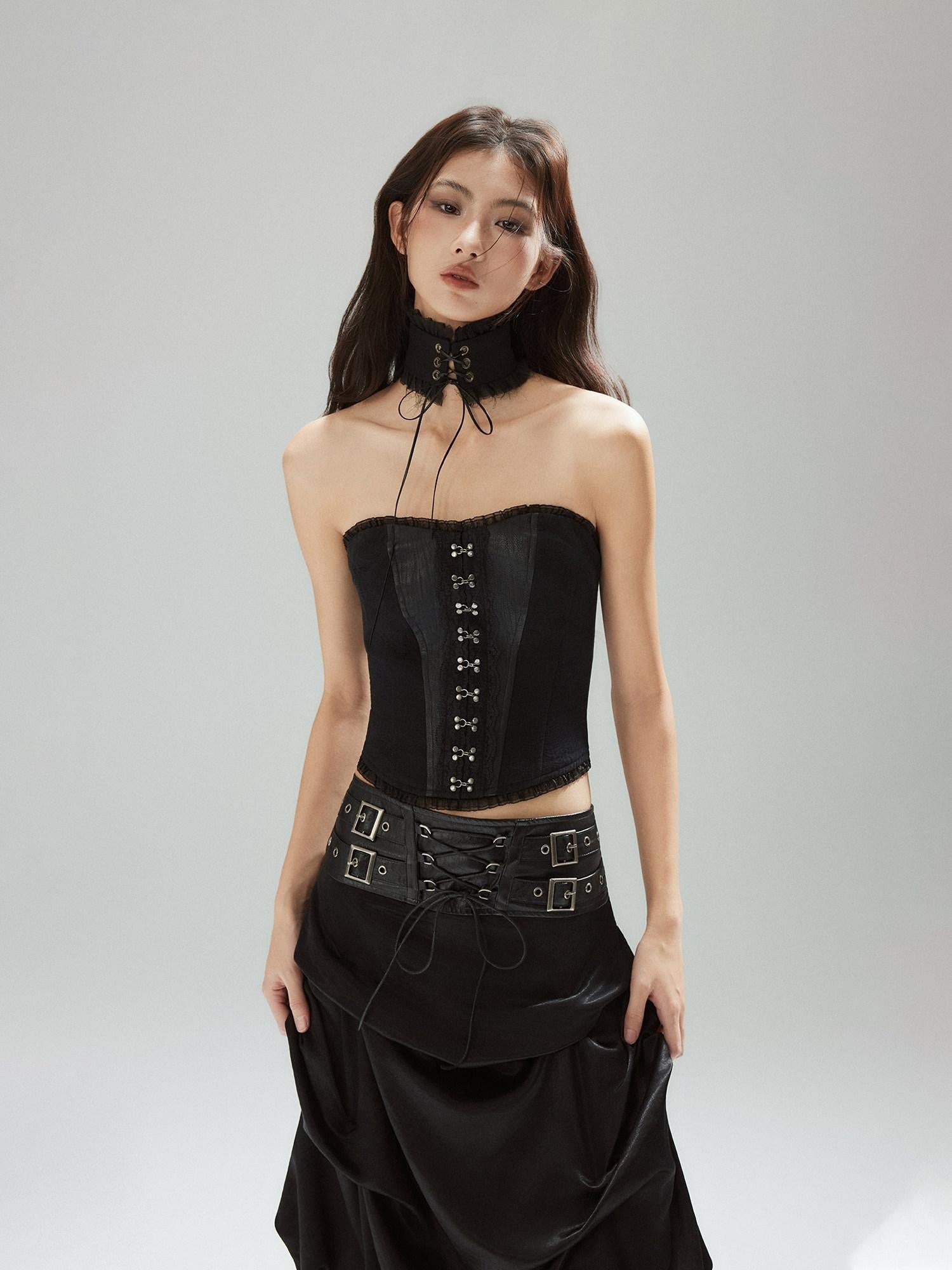 Low pixel Zipper Slim Fit Cotton Streetwear Black Short No Padding Tube Tops