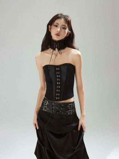 Low pixel Zipper Slim Fit Cotton Streetwear Black Short No Padding Tube Tops