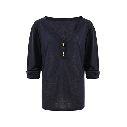 7Shiftin Layered Two Piece Casual Round Neck For Women Cami Coverup Long Sleeve T-Shirts