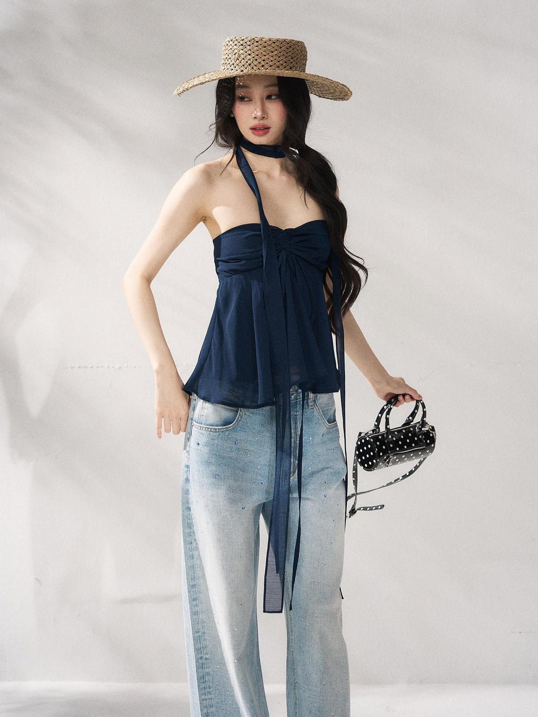7Shiftin Tie Front Cropped Loose Fit Versatile Solid Color S M L Tube Tops