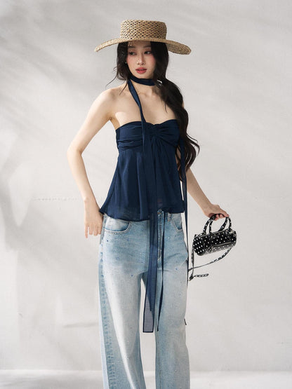 7Shiftin Tie Front Cropped Loose Fit Versatile Solid Color S M L Tube Tops