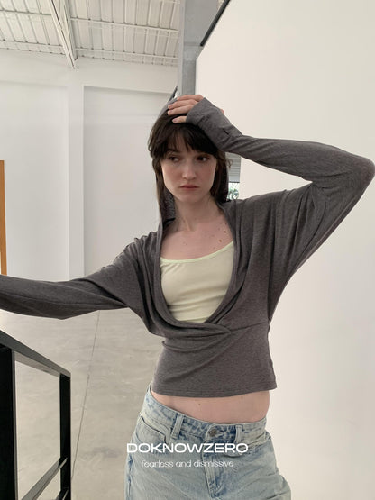 DKZ OFFICIAL Gray Colorblock Batwing Sleeve Women&