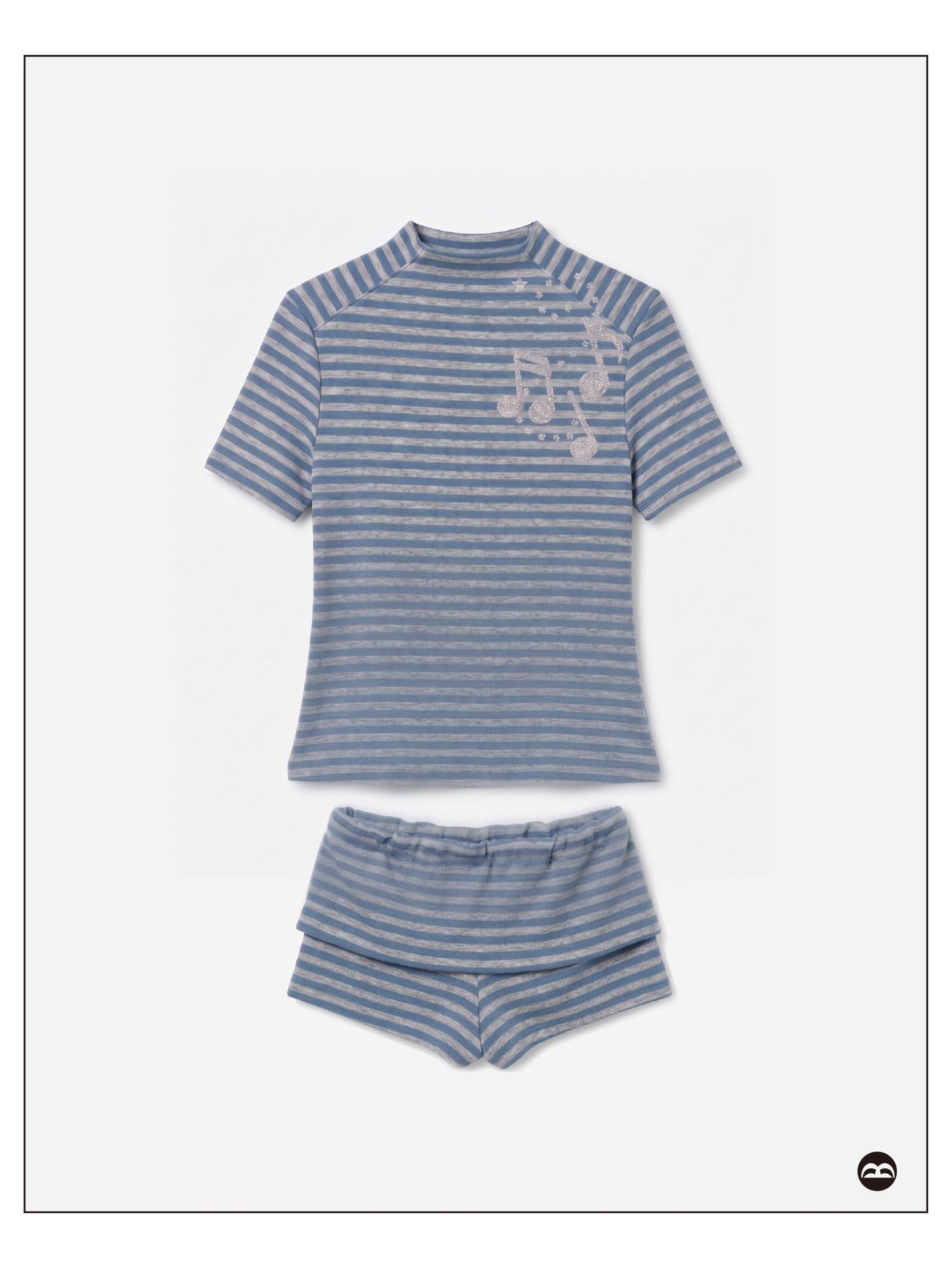 takeabreak Blue Grey Heather Striped Music Note Heat Transfer Women&