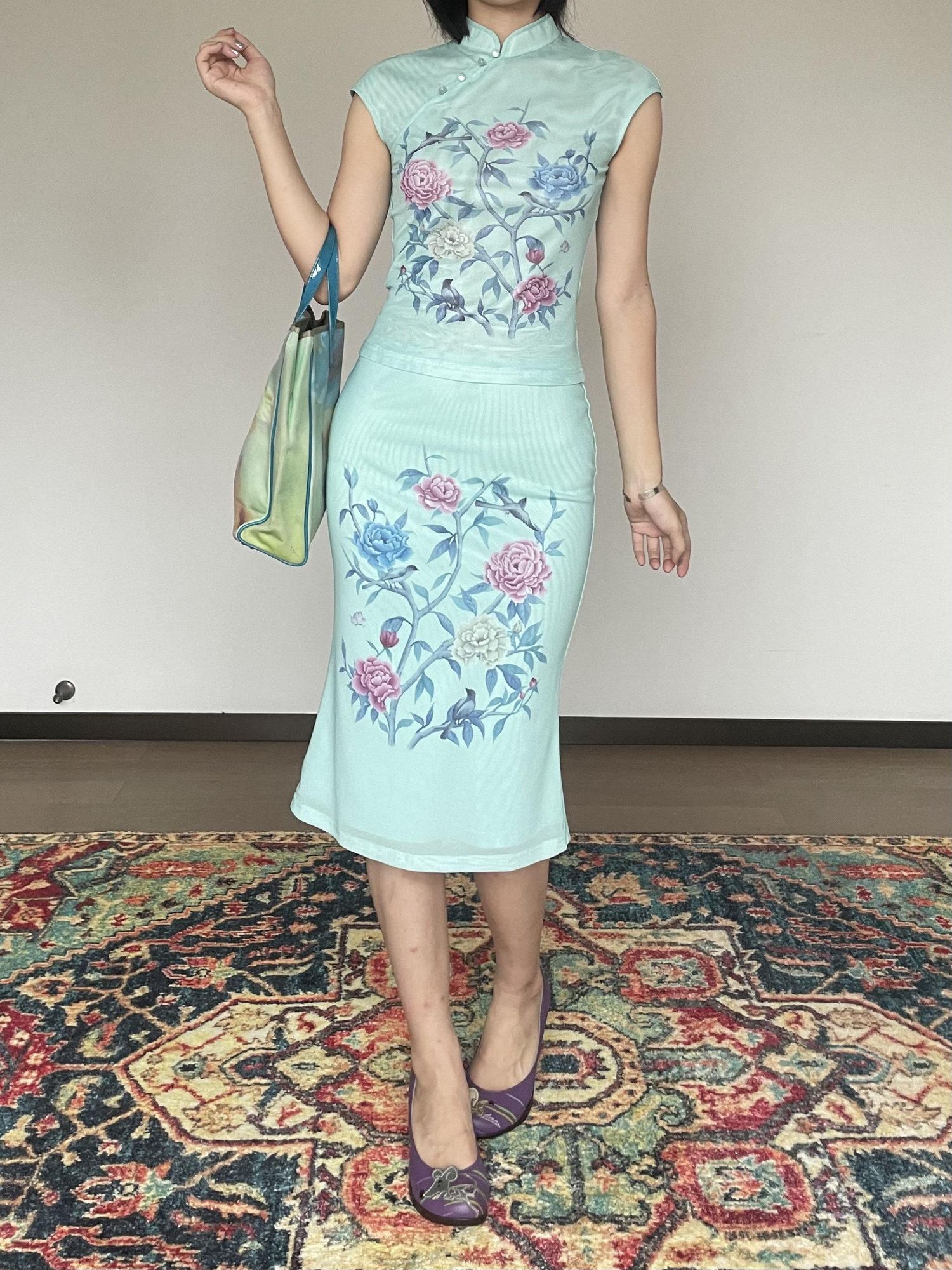 Wet Tail Stretch Polyester Fitted Cheongsam Style Women Elegant Office Blouses