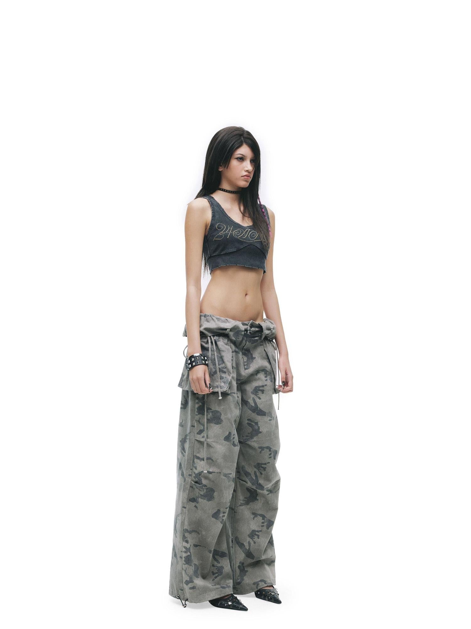 24ans Salt Wash Distressed Studded Letter Racerback Women&