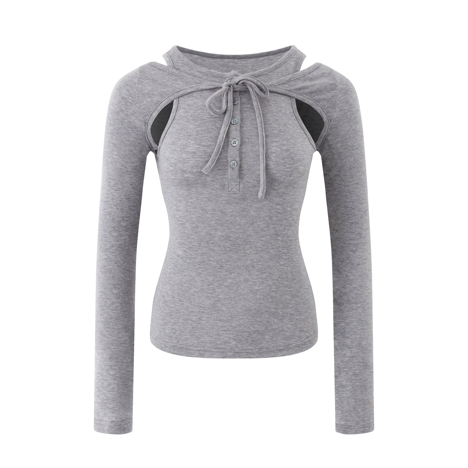 RUN TO THE FUTURE Lyocell Wool Slim Fit Cutout Vintage Commuter Ladies Black Long Sleeve T-Shirts