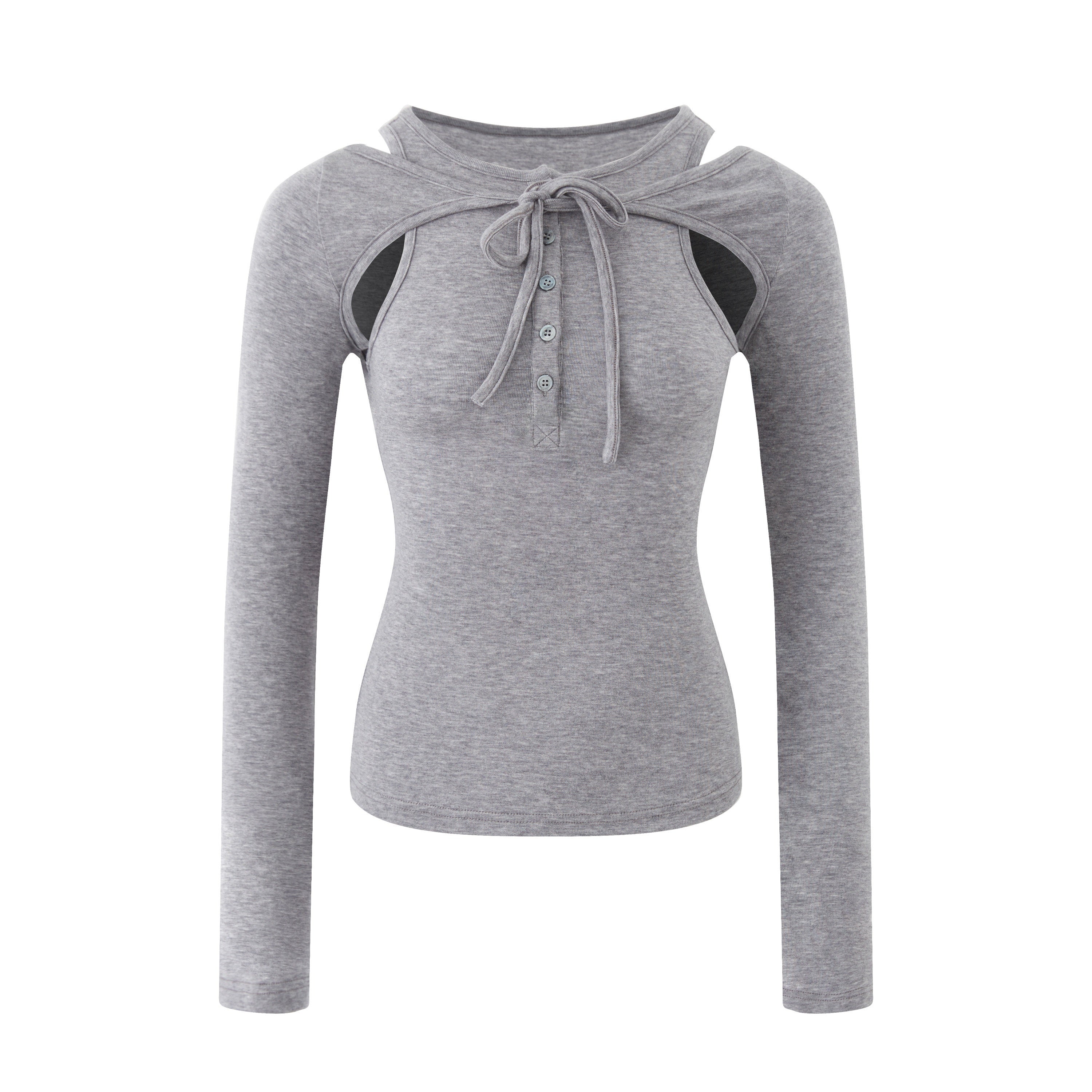 RUN TO THE FUTURE Lyocell Wool Slim Fit Cutout Vintage Commuter Ladies Black Long Sleeve T-Shirts