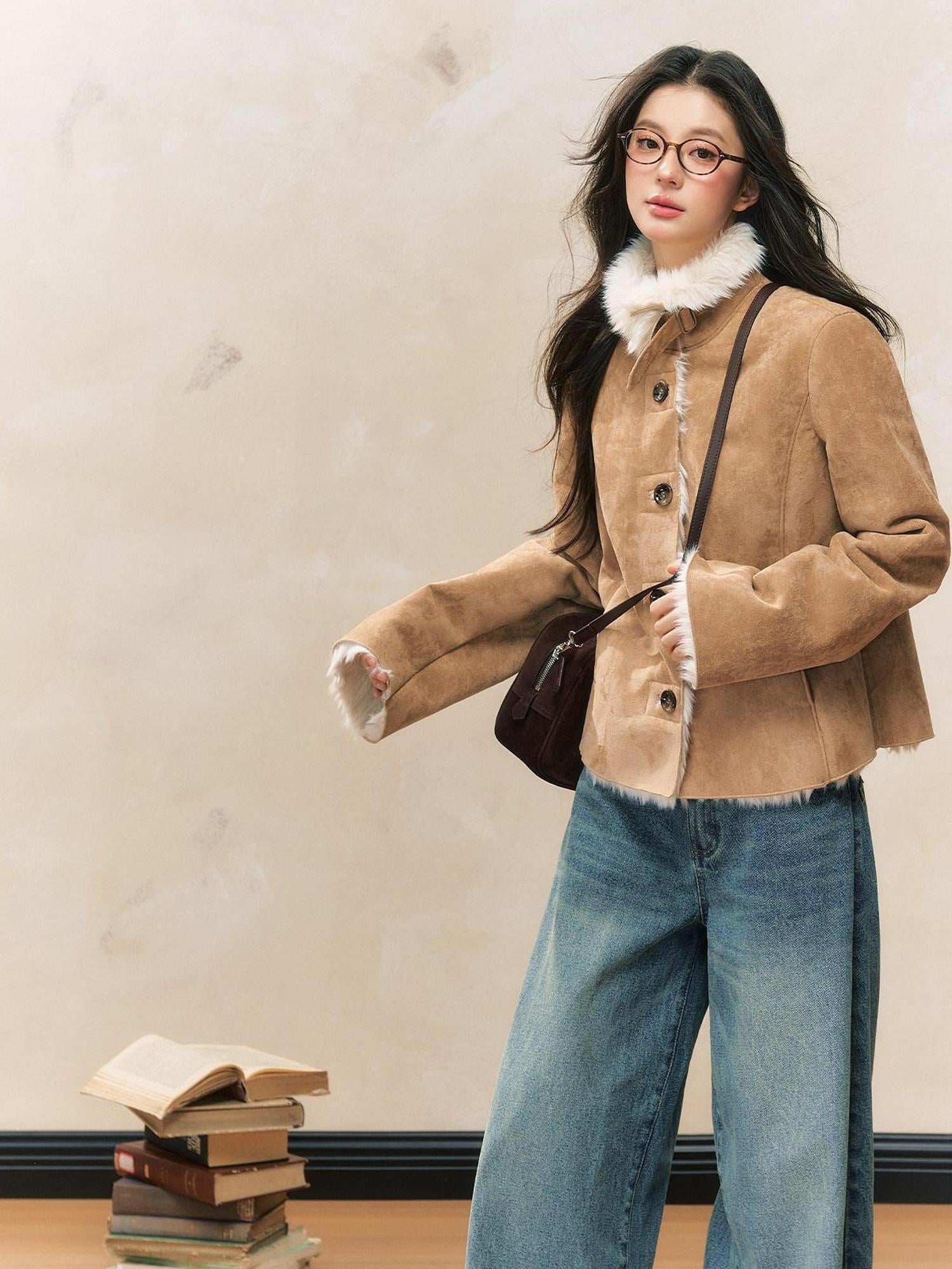 7Shiftin Online Exclusive Commuter Single Button Light Brown Women Cropped Jackets