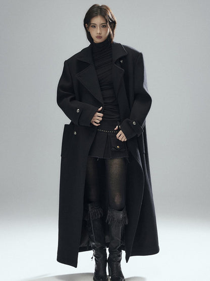 Low pixel Warm Wool Blend Street Oversized Double Breasted Notch Collar Black Wool Coats