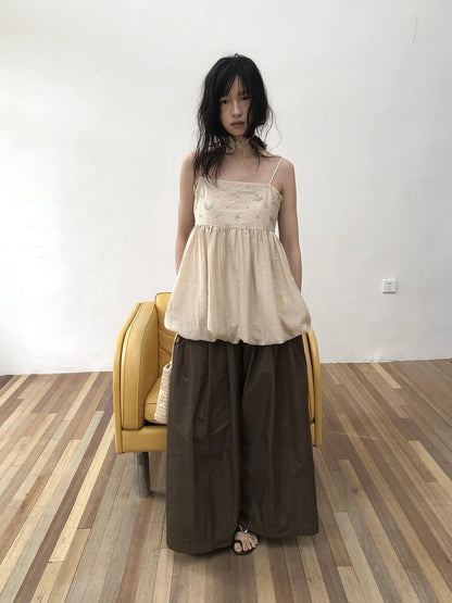 Dorydory Apricot Beige Beaded Square Neck Tulip Hem Women&