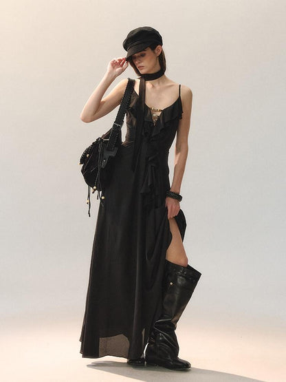 AnnoMundi Lace Cami Casual Shirt Dress Sleeveless City Women Polyester Slip Maxi Dresses