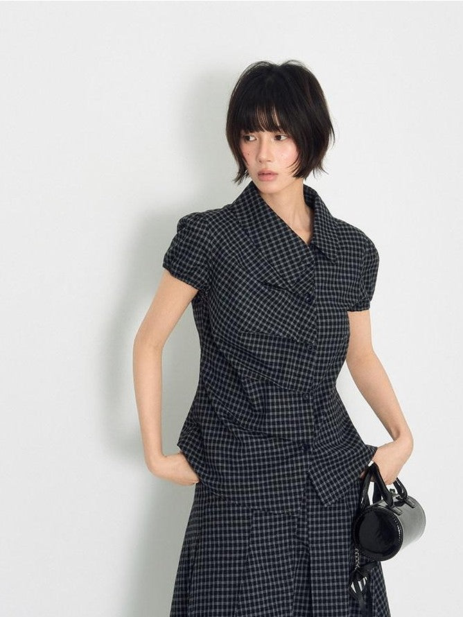 NAPSNAPS Plaid Ruffle Splice Vintage Women&