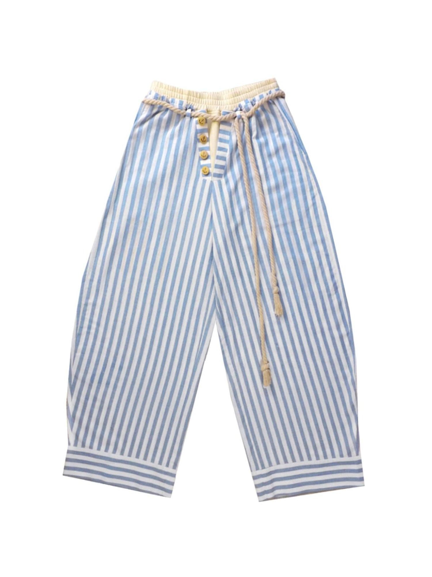 nit alcove Comfort Commuter Striped Pocket Natural Waist Cotton Blend Girls Wide Leg Pants