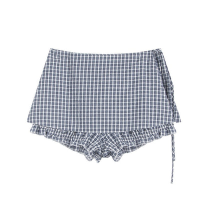 NAPSNAPS_Check_Patchwork_Two_Piece_Illusion_Spliced_Gauze_Women&
